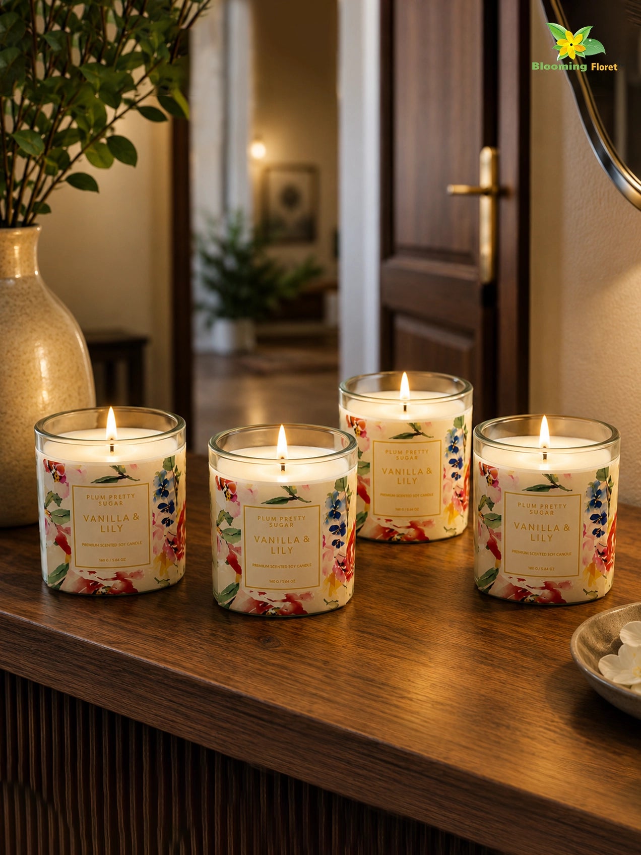 Scented Candle Glass Jar | Vanilla Lily | 6 cm | Set of 4