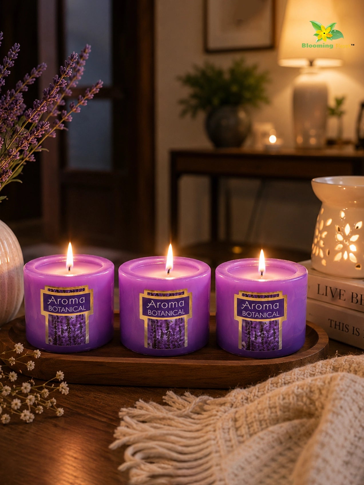 Lavender Scented Pillar Candles | 5 cm | Set of 1, 3 Pcs