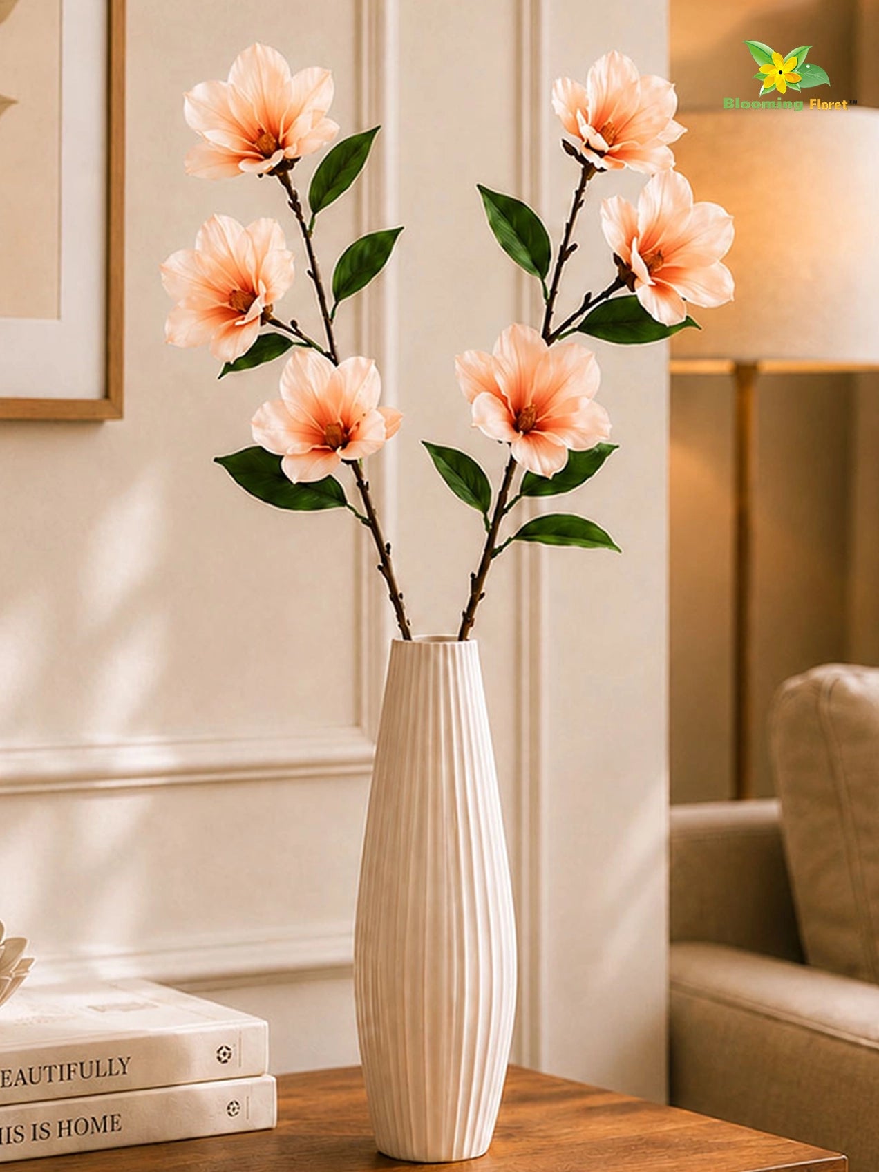 Magnolia Flower Stick | Peach | 95 cm | Set of 2