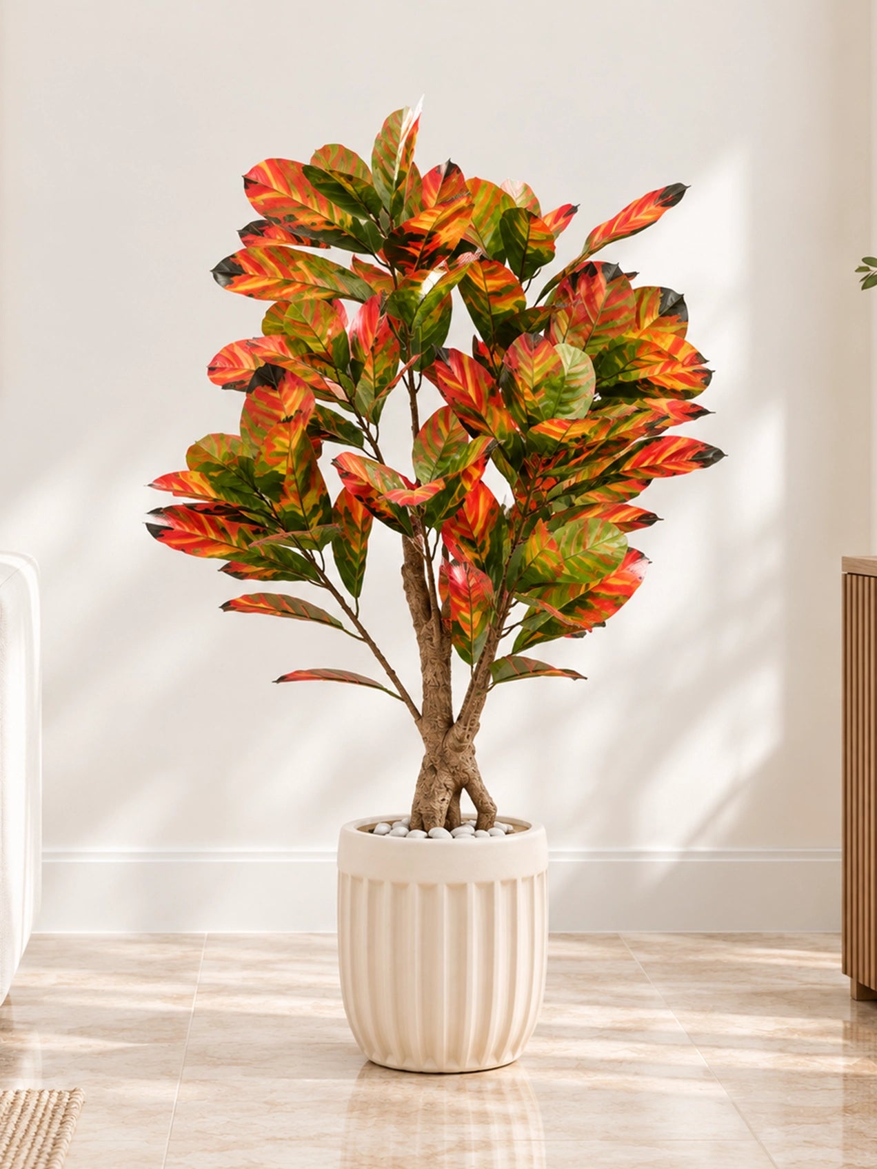 Artificial Croton Tree Plant | Orange Leaves | 110 cm | With Basic Pot
