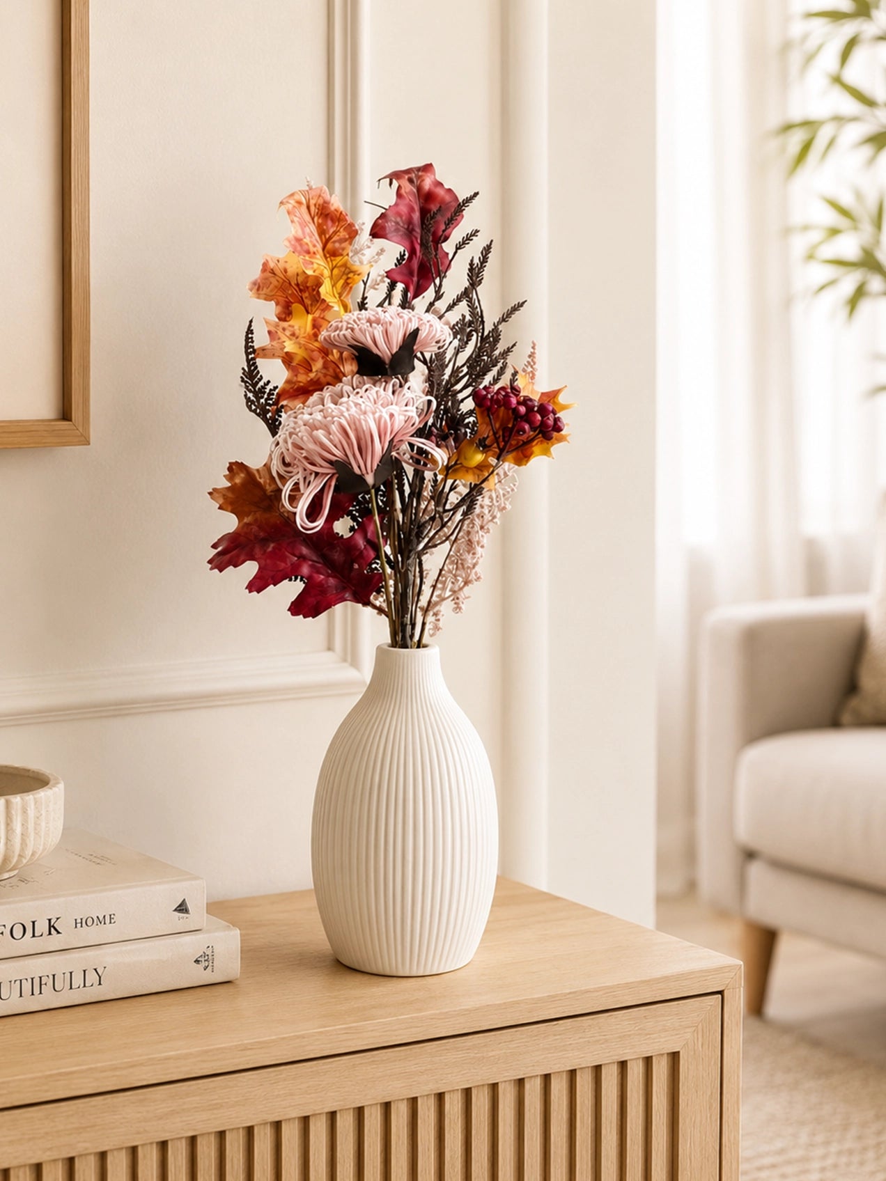 Autumn Essence Faux Dahlia Bouquet | Peach | 58 cm