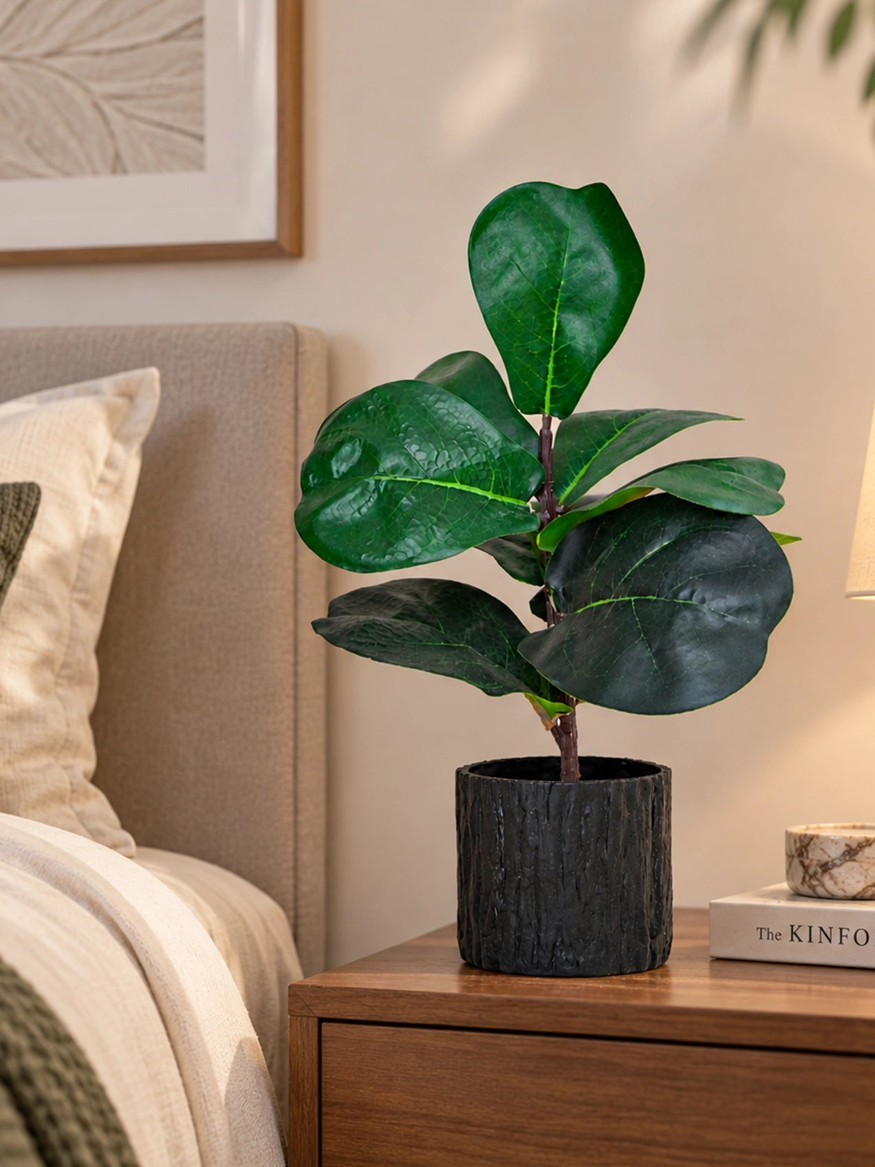 Artificial Fiddle-Leaf Fig Plant | 23 cm | 9 Leaves | With Basic Pot