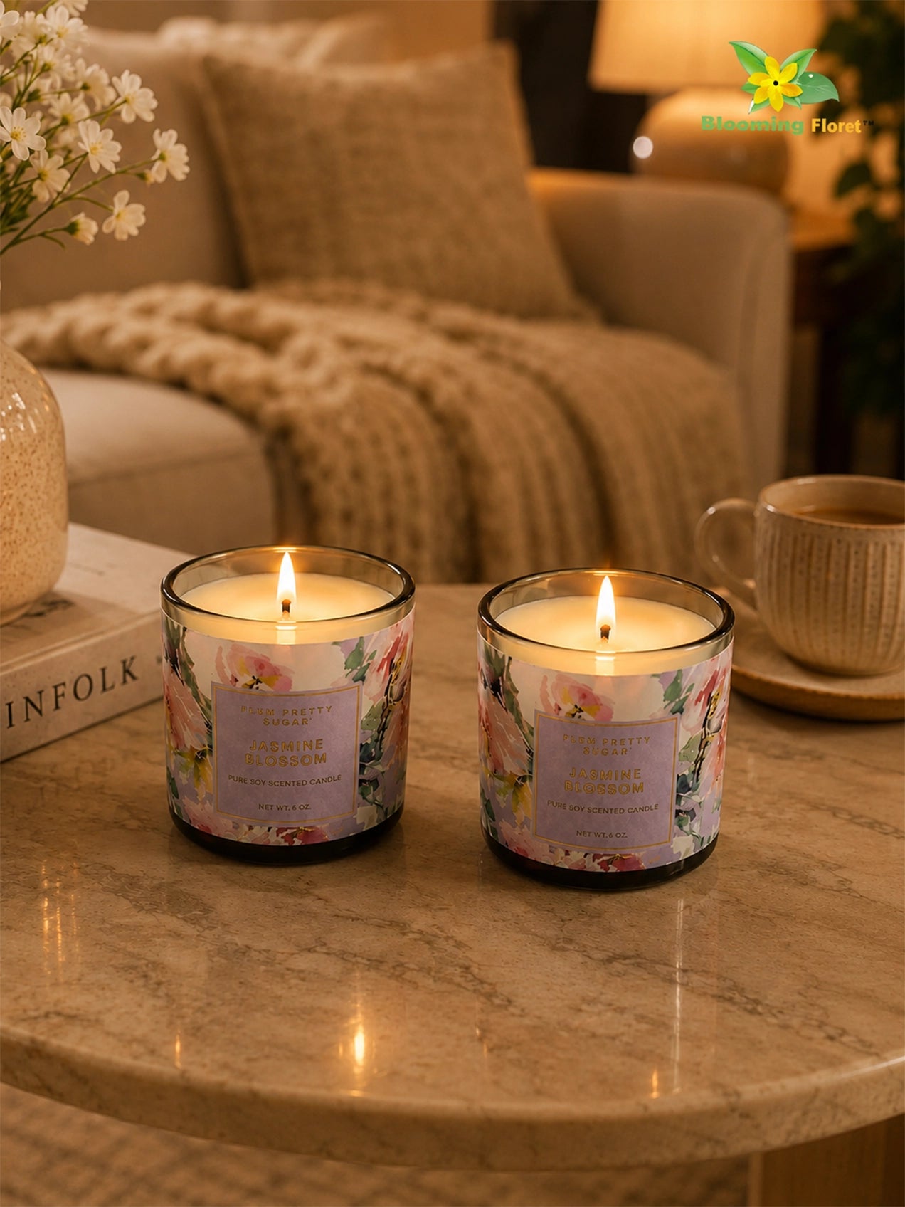 Scented Candle Glass Jar | Jasmine Blossom | 6 cm | Set of 2