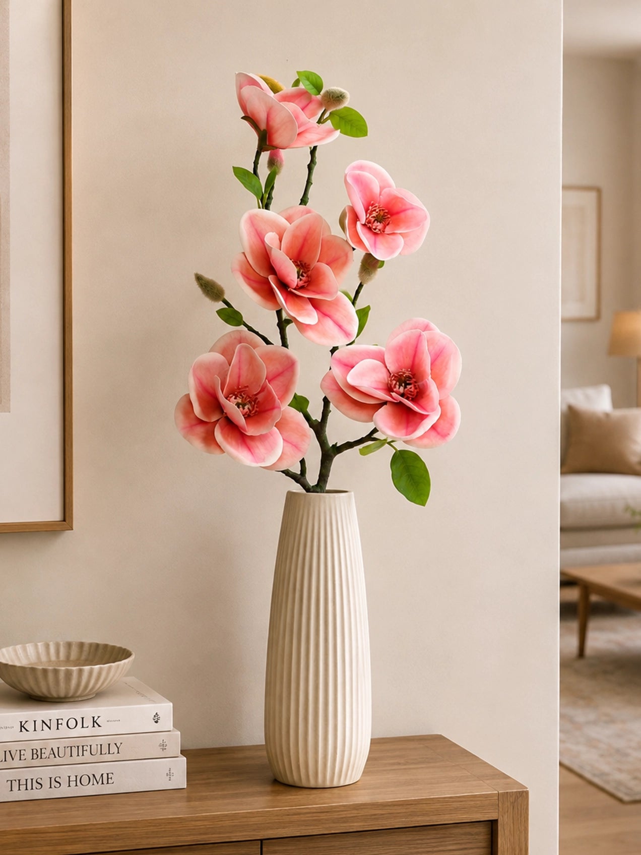 Magnolia Flower Stick | Pink | 72 cm