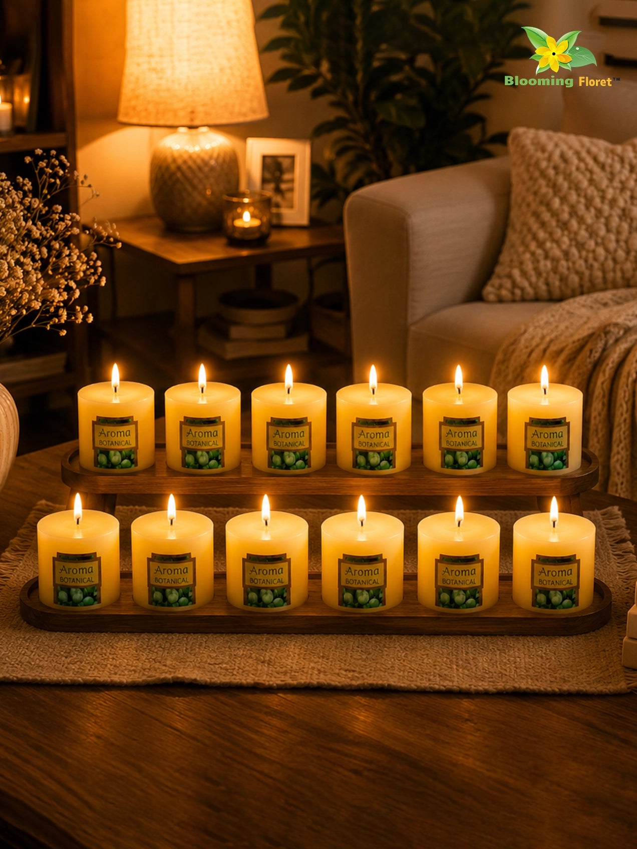 Lime Basil & Citrus Scented Pillar Candles | 5 cm | Set of 4, 12 Pcs