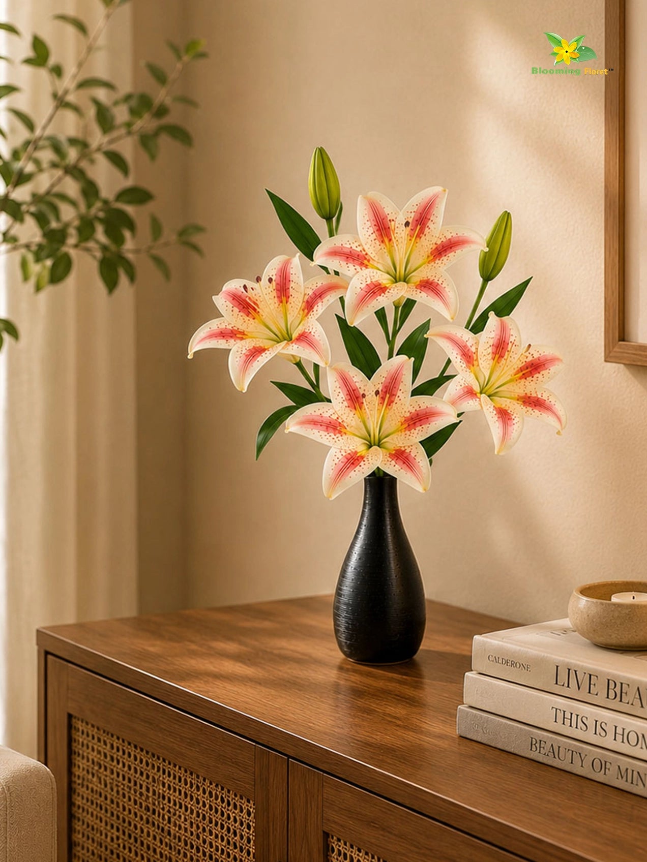 Artificial Lily Flower Stick | Light Pink | 35 cm | Set of 2