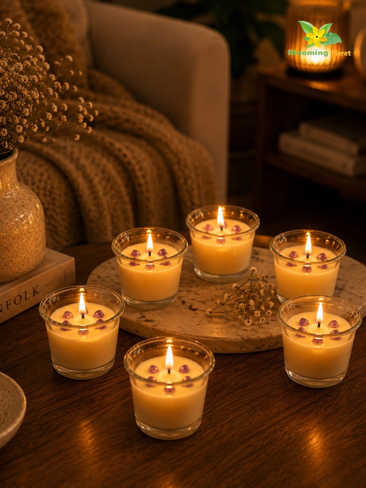 Glass Candle | Lavender | 5 cm | Set of 3, 6 Pcs