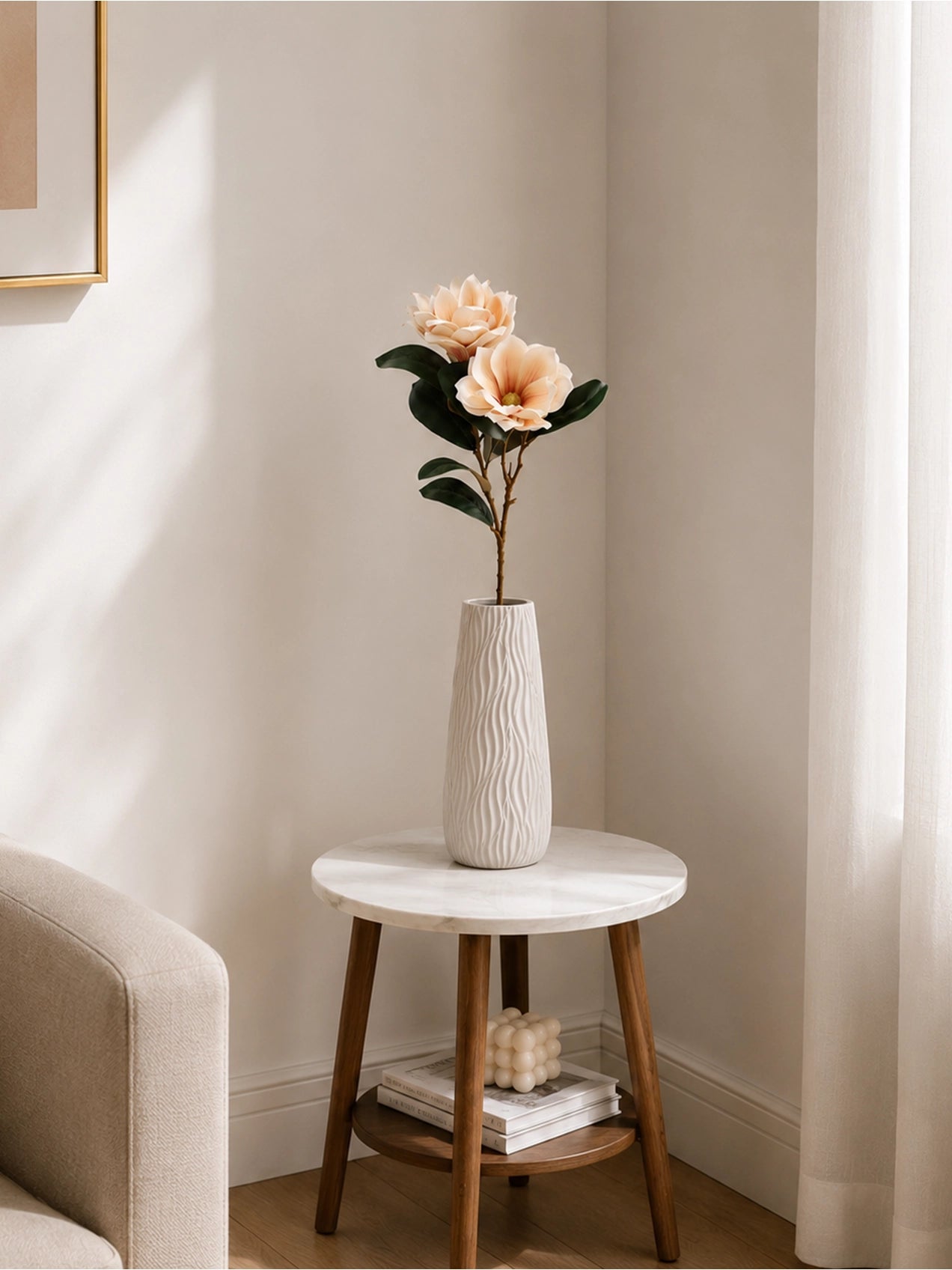 Artificial Magnolia Flower Branch | Cream | 79 cm