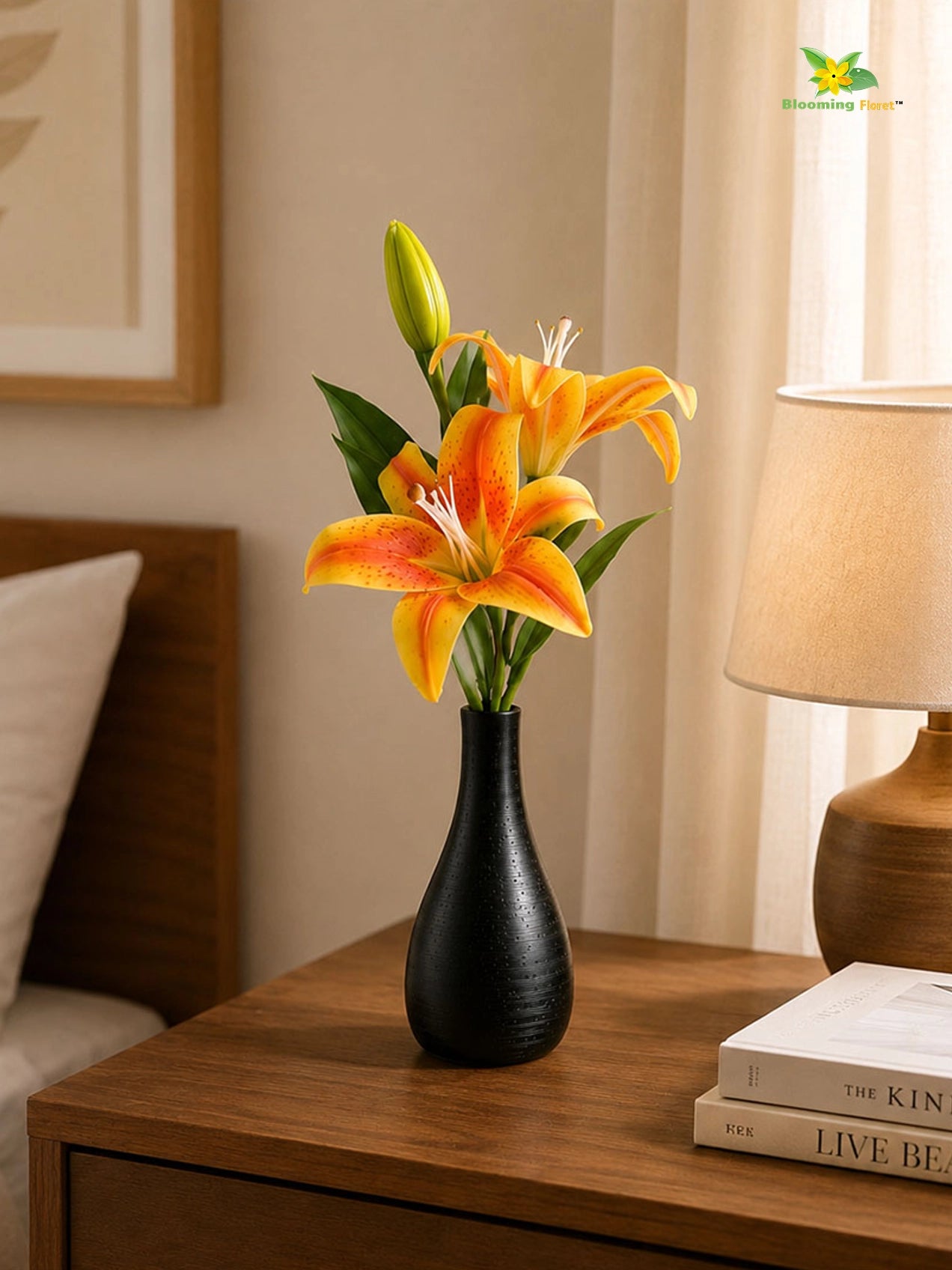 Artificial Lily Flower Stick | Orange | 35 cm