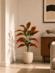 Artificial Red Iceton Croton Plant | 74 cm | 26 Leaves | With Basic Pot