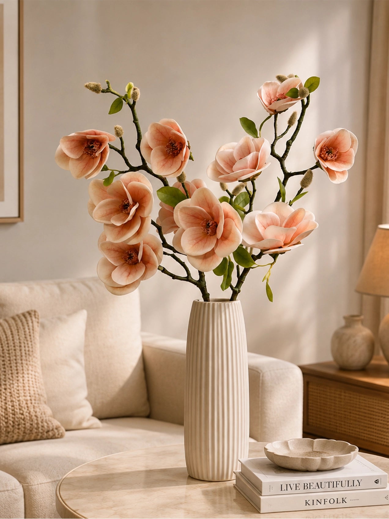 Magnolia Flower Stick | Peach | 72 cm | Set of 2