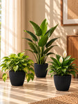 Elegant Ribbed Melamine Pot | Black | 15 cm | Set of 3