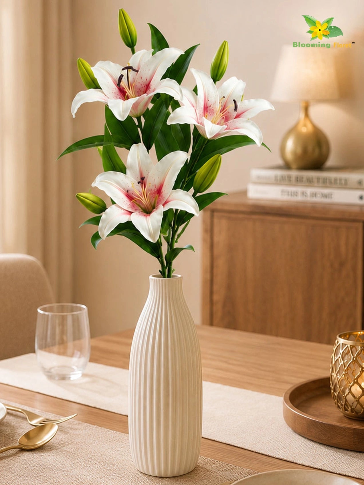 Artificial Lily Flower Stick | Pink & White | 78 cm