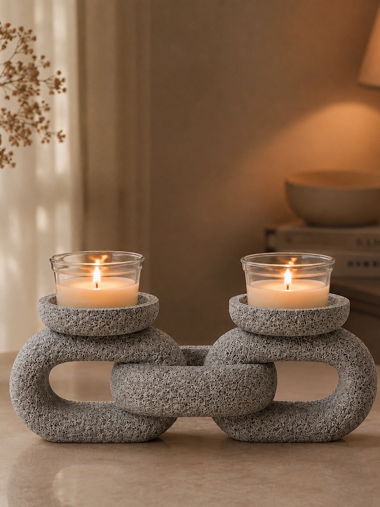 Stone Dual Candle Holder | Grey | 20 cm