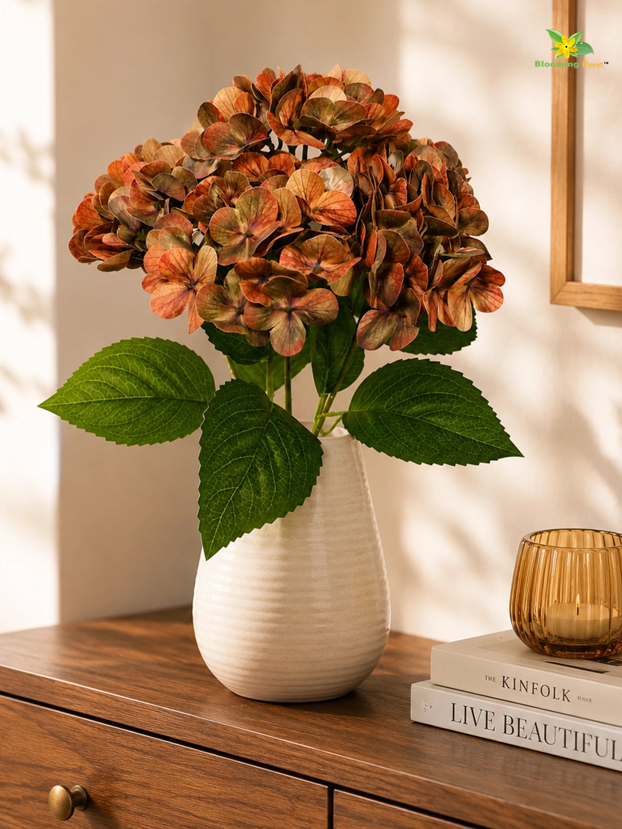 Artificial Hydrangea Flower Bunch | Dark Brown | 42 cm