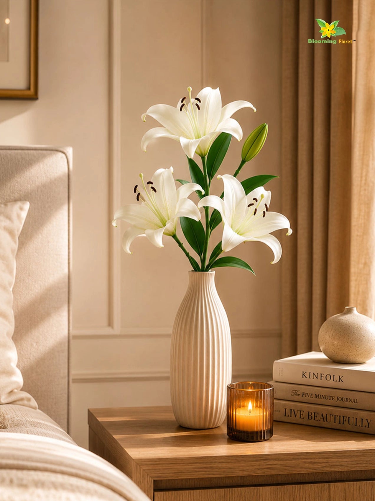 Artificial Lily Flower Stick | White | 78 cm | Set of 2