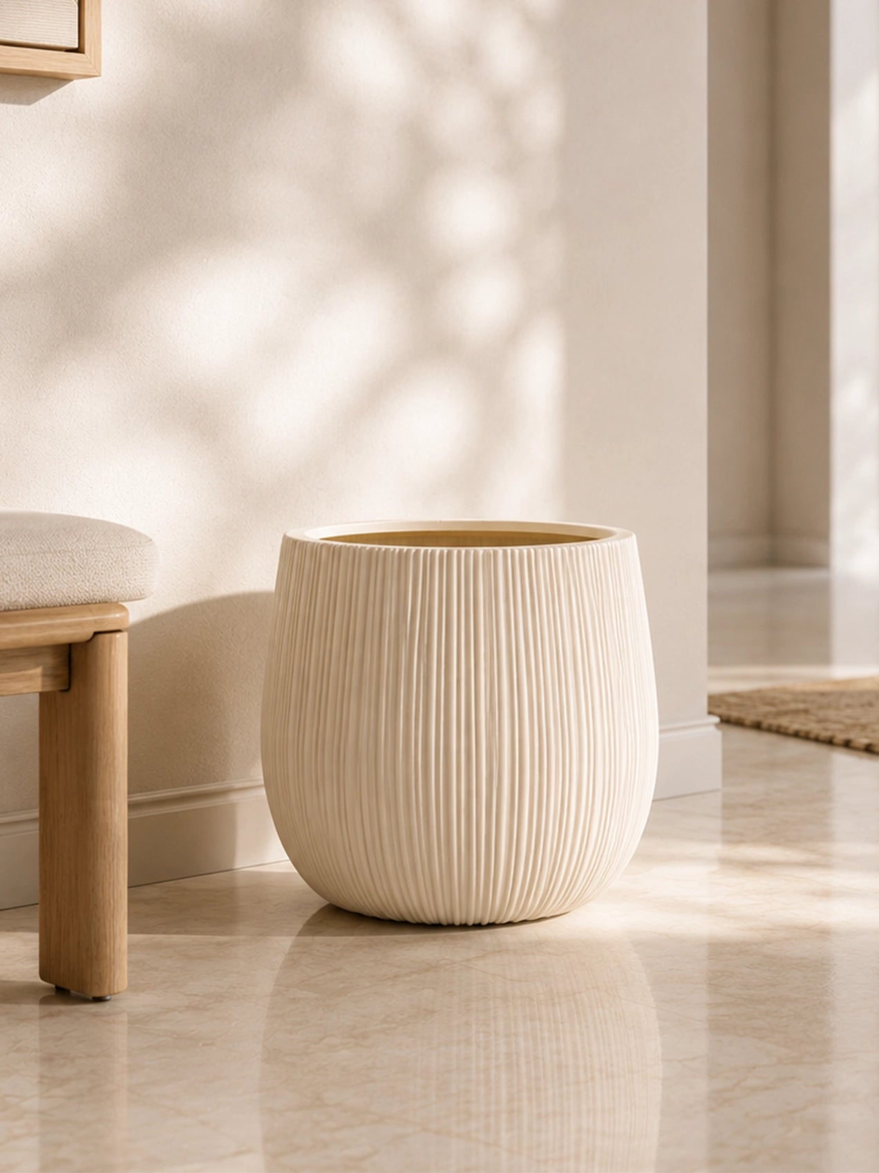 Ribbed Large Planter | Off White | 31 cm