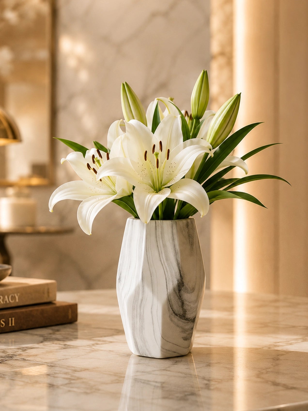Pentagon Marble Ceramic Vase | Medium | 18 cm