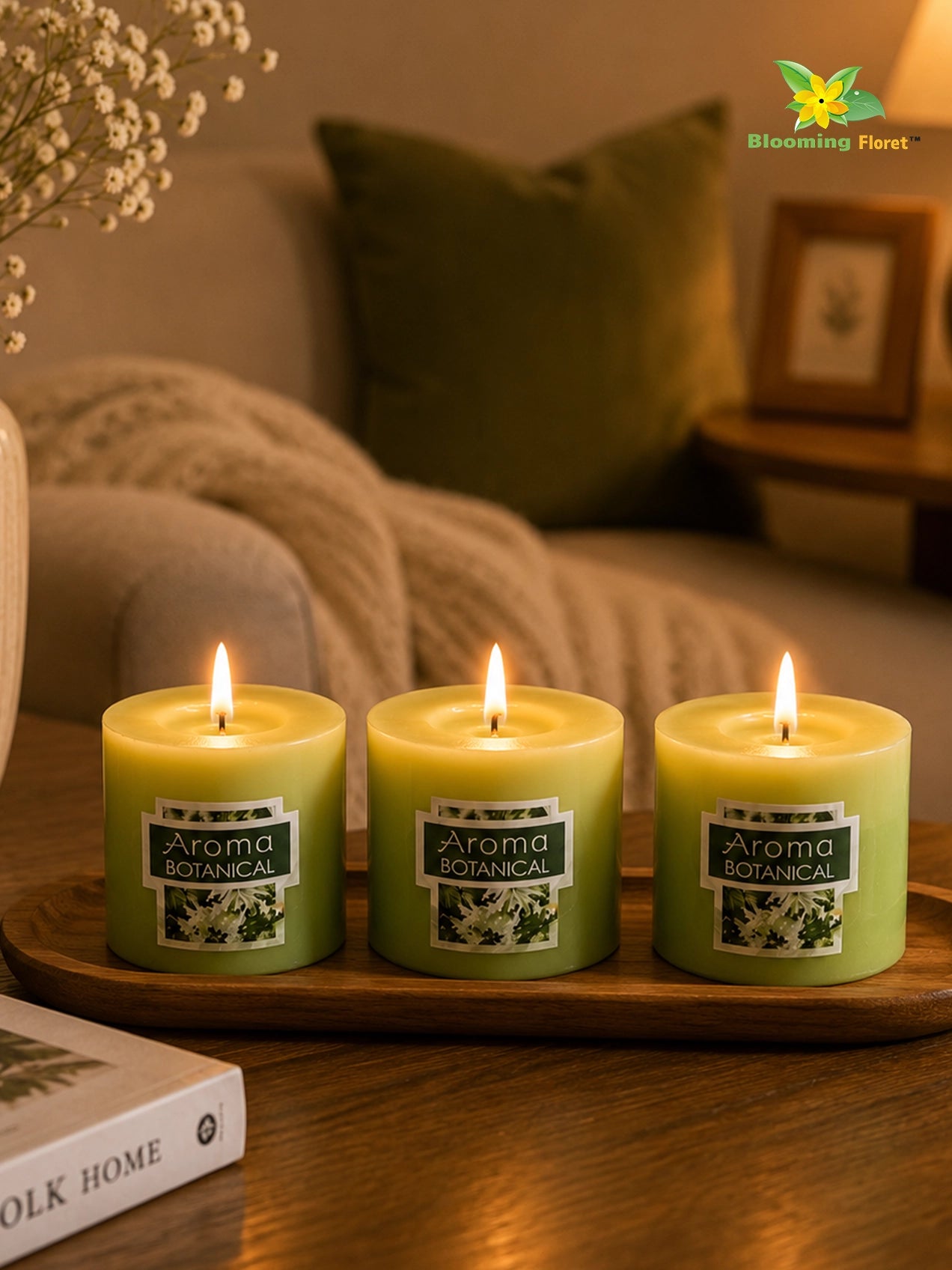 Jasmine Scented Pillar Candles | 5 cm | Set of 1, 3 Pcs