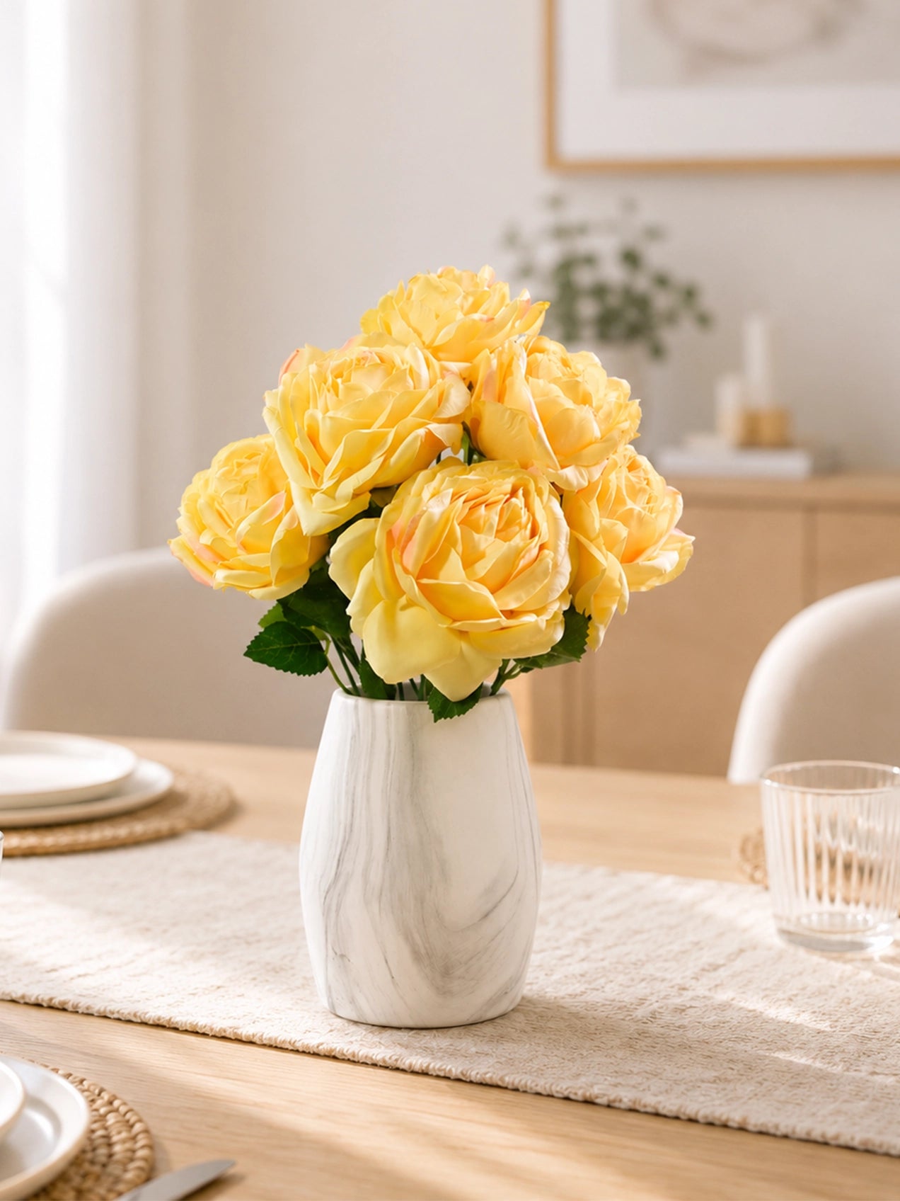 Artificial Rose Flower Bunch | Yellow | 40 cm
