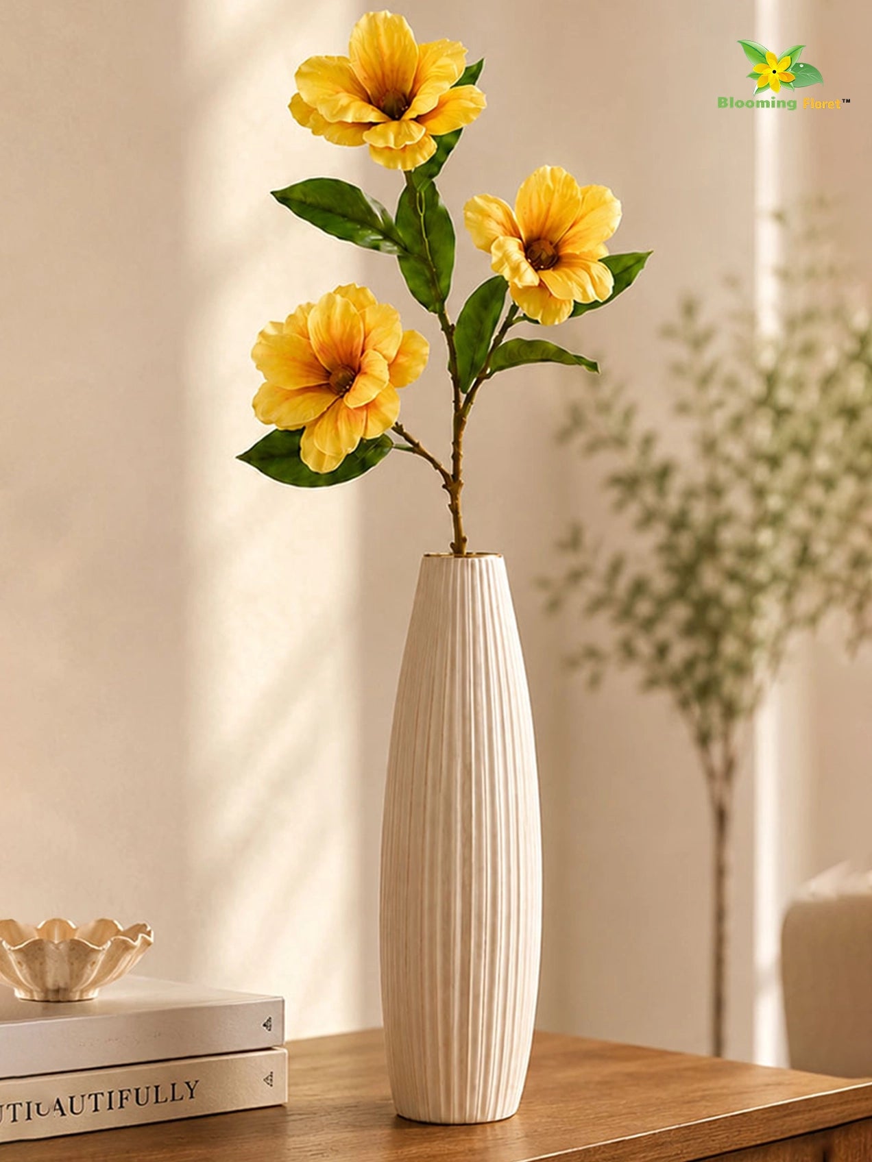 Magnolia Flower Stick | Yellow | 95 cm