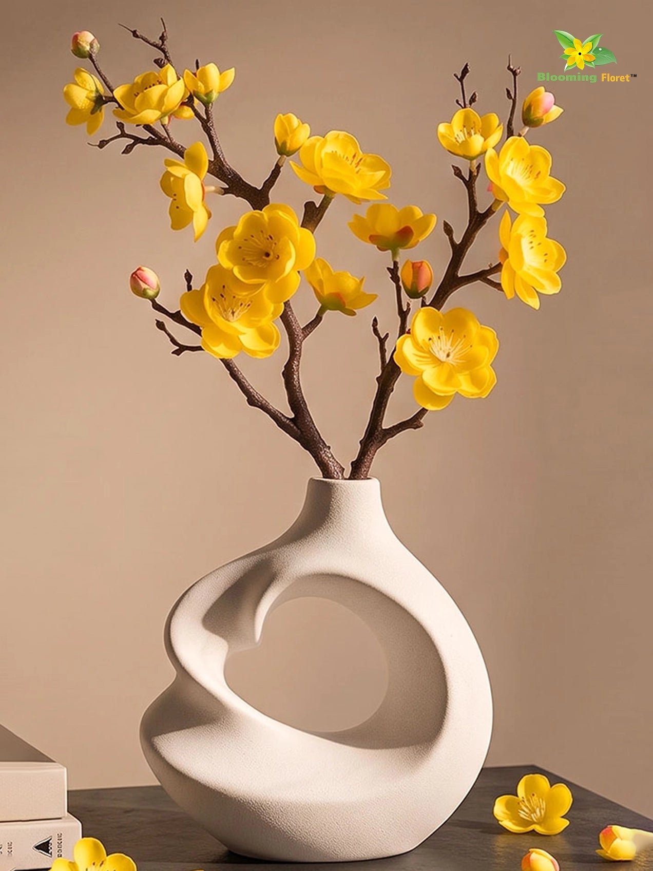 Small Plum Blossom Flower Stick | Yellow | 35 cm | Set of 2