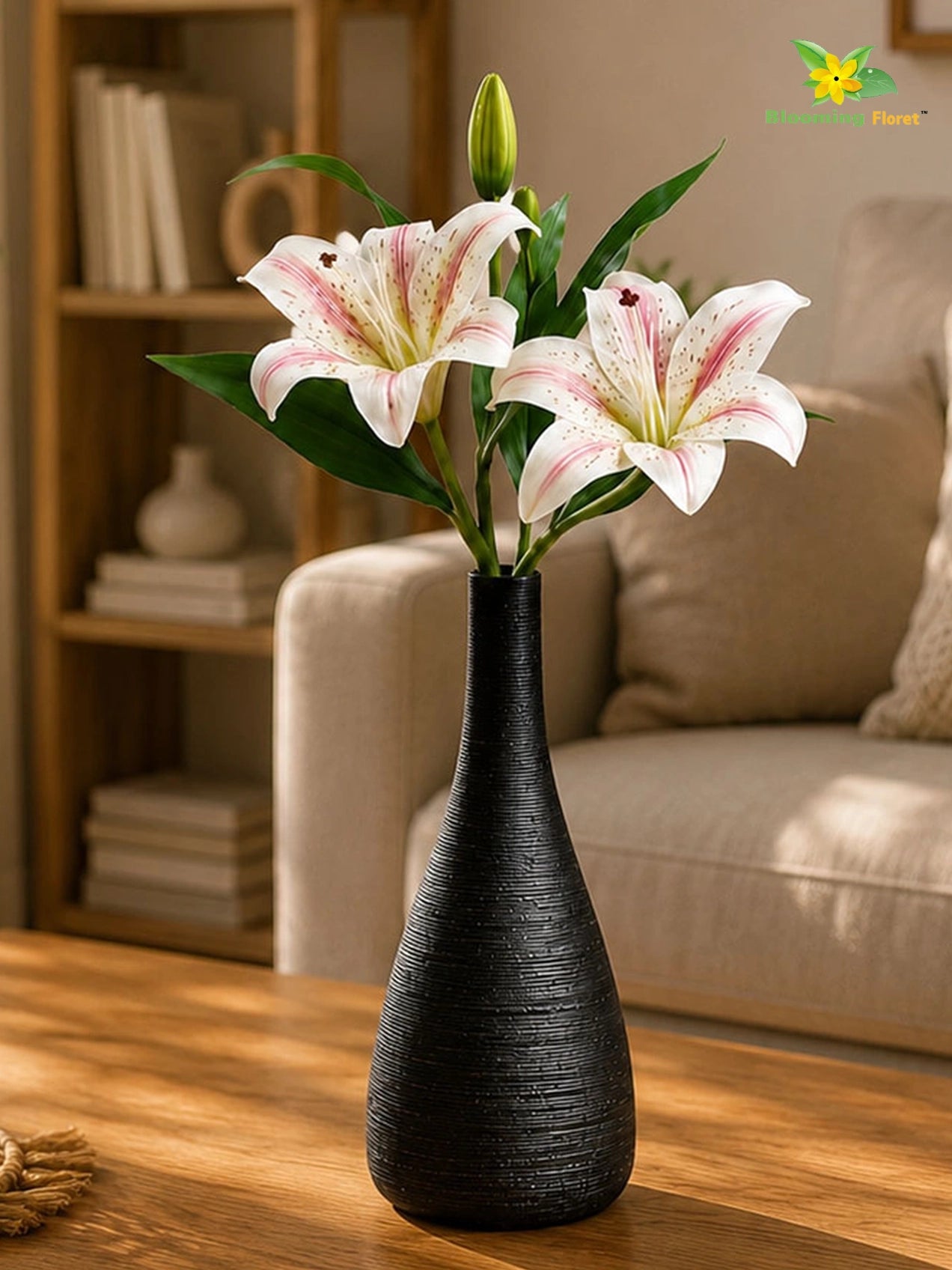Artificial Lily Flower Stick | White & Light Pink | 35 cm | Set of 2