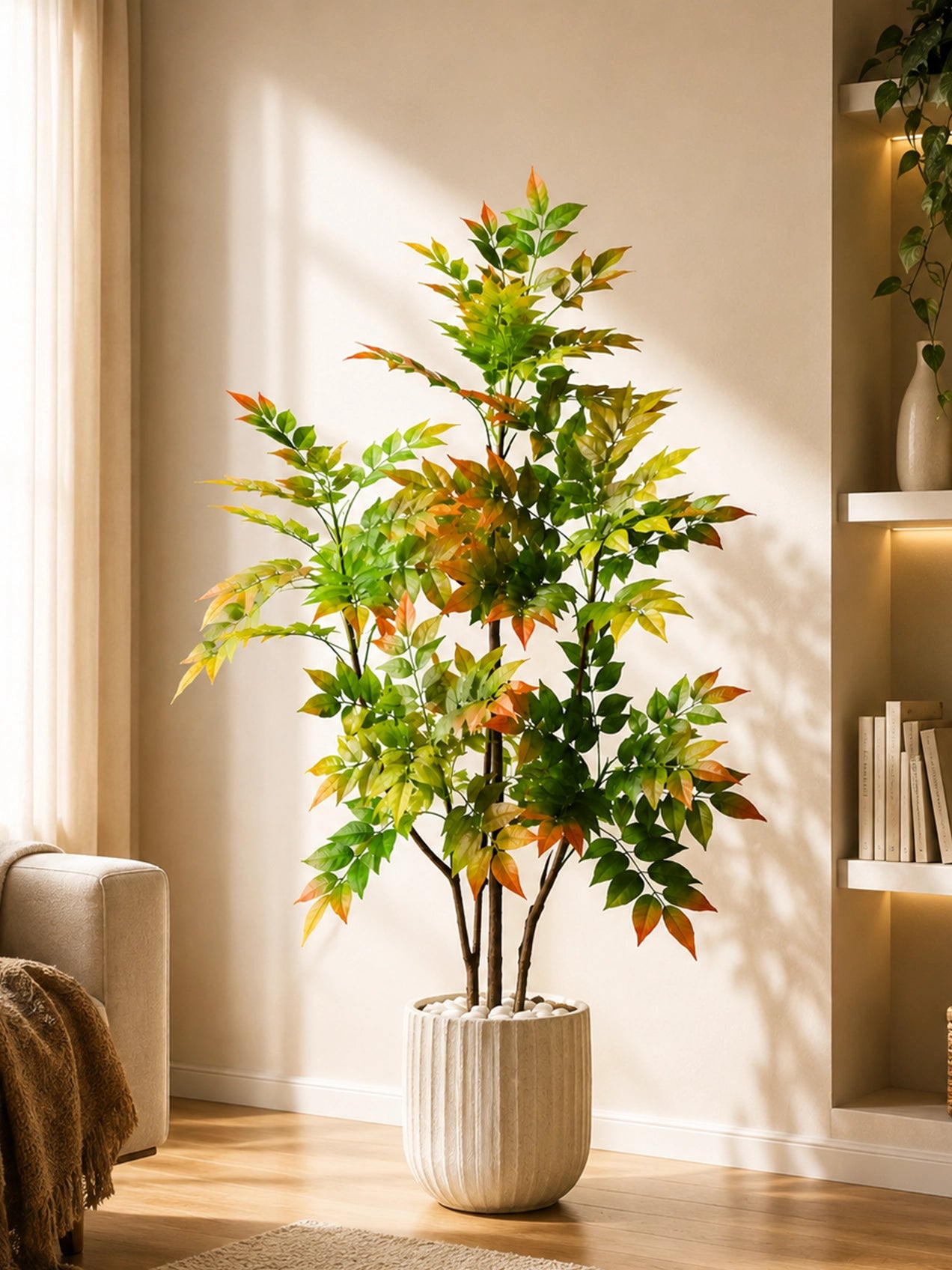 Minimalistic Faux Autumn Sumac Tree | 120 cm | With Basic Pot