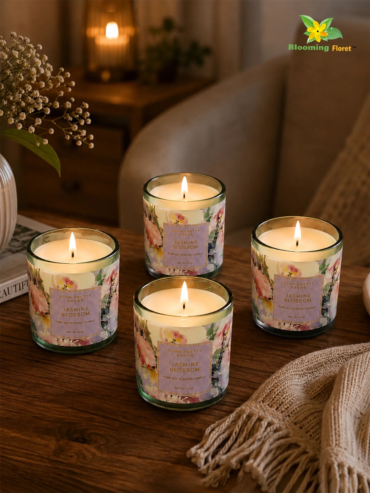 Scented Candle Glass Jar | Jasmine Blossom | 6 cm | Set of 4
