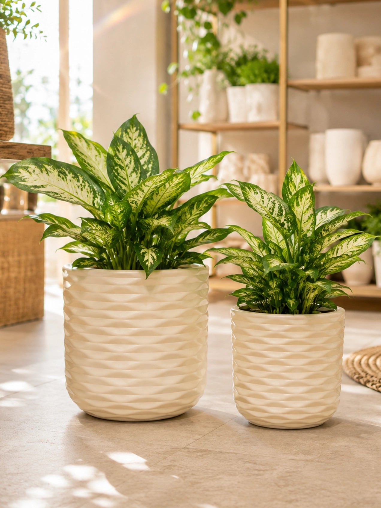 Cylindrical Planter Set | Off White | 28 cm and 21 cm