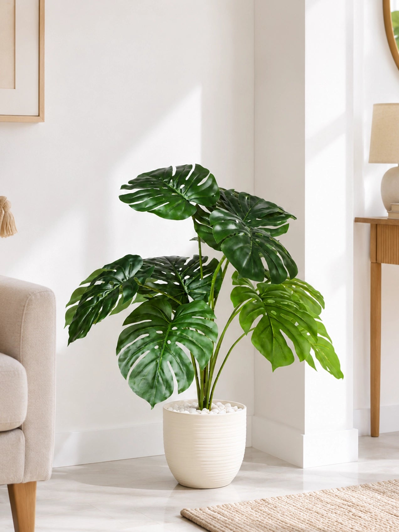 Artificial Monstera Plant | 50 cm | 12 Leaves | With Basic Pot