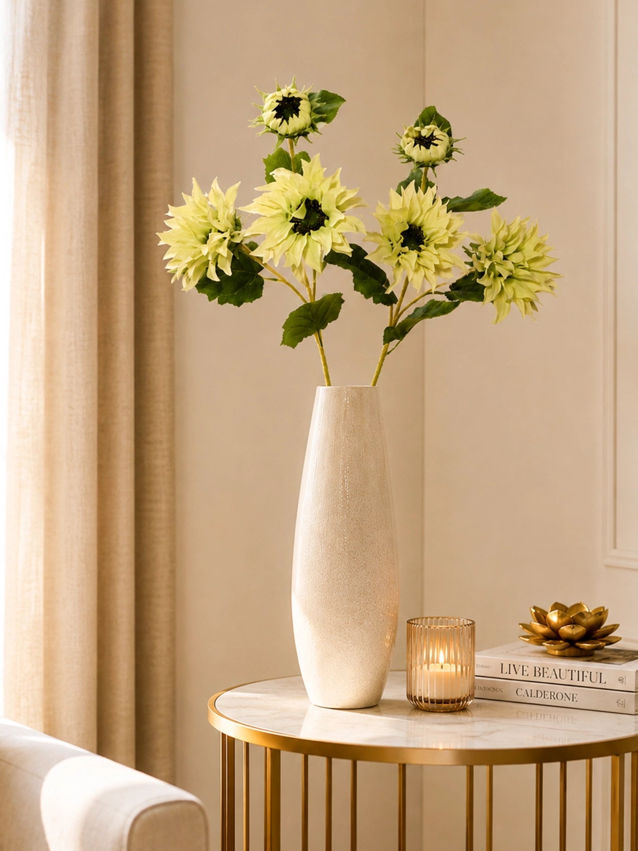 Artificial Sunflower Stick | Green | 78 cm | Set of 2
