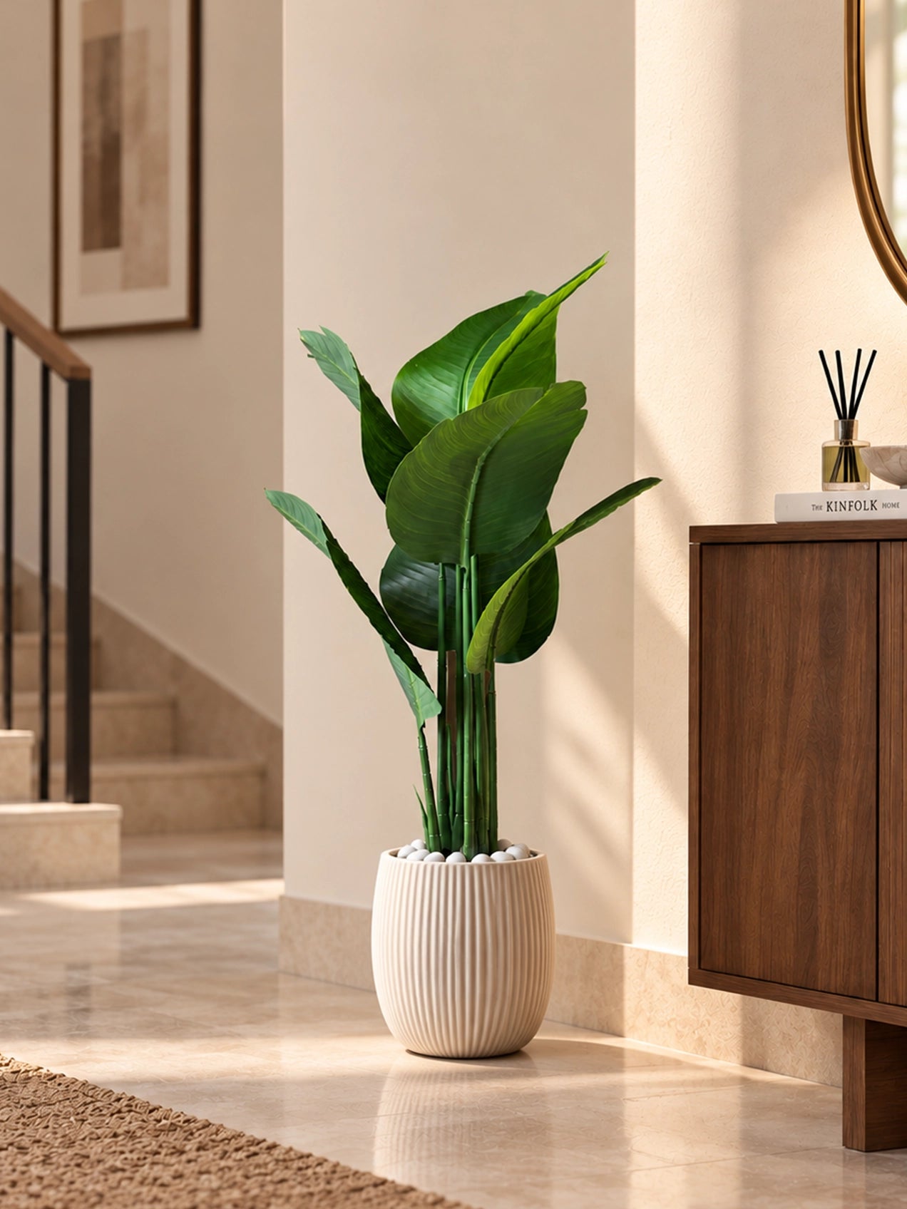 Artificial Banana Plant | 109 cm | 3 Stem | 7 Leaves | With Basic Pot