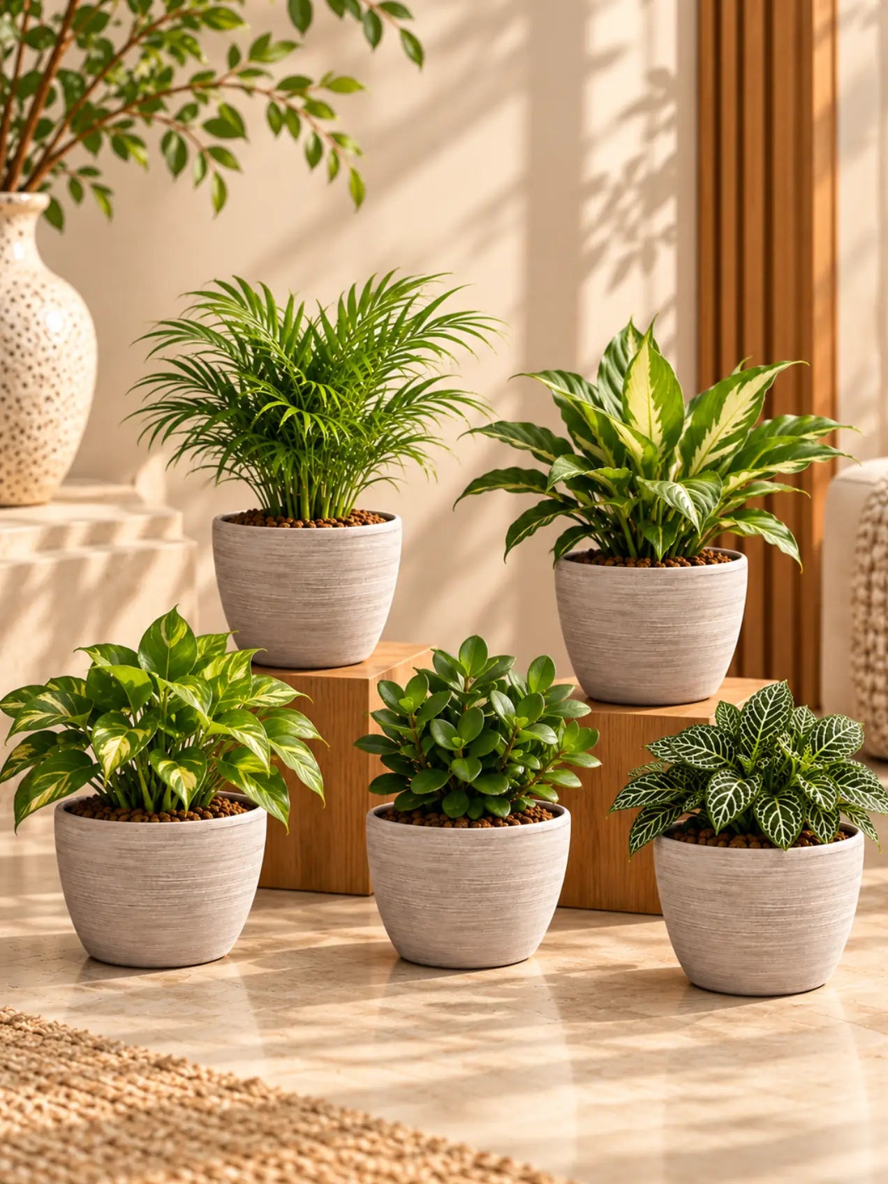Decorative Pots | Light Brown | 15 cm | Set of 5