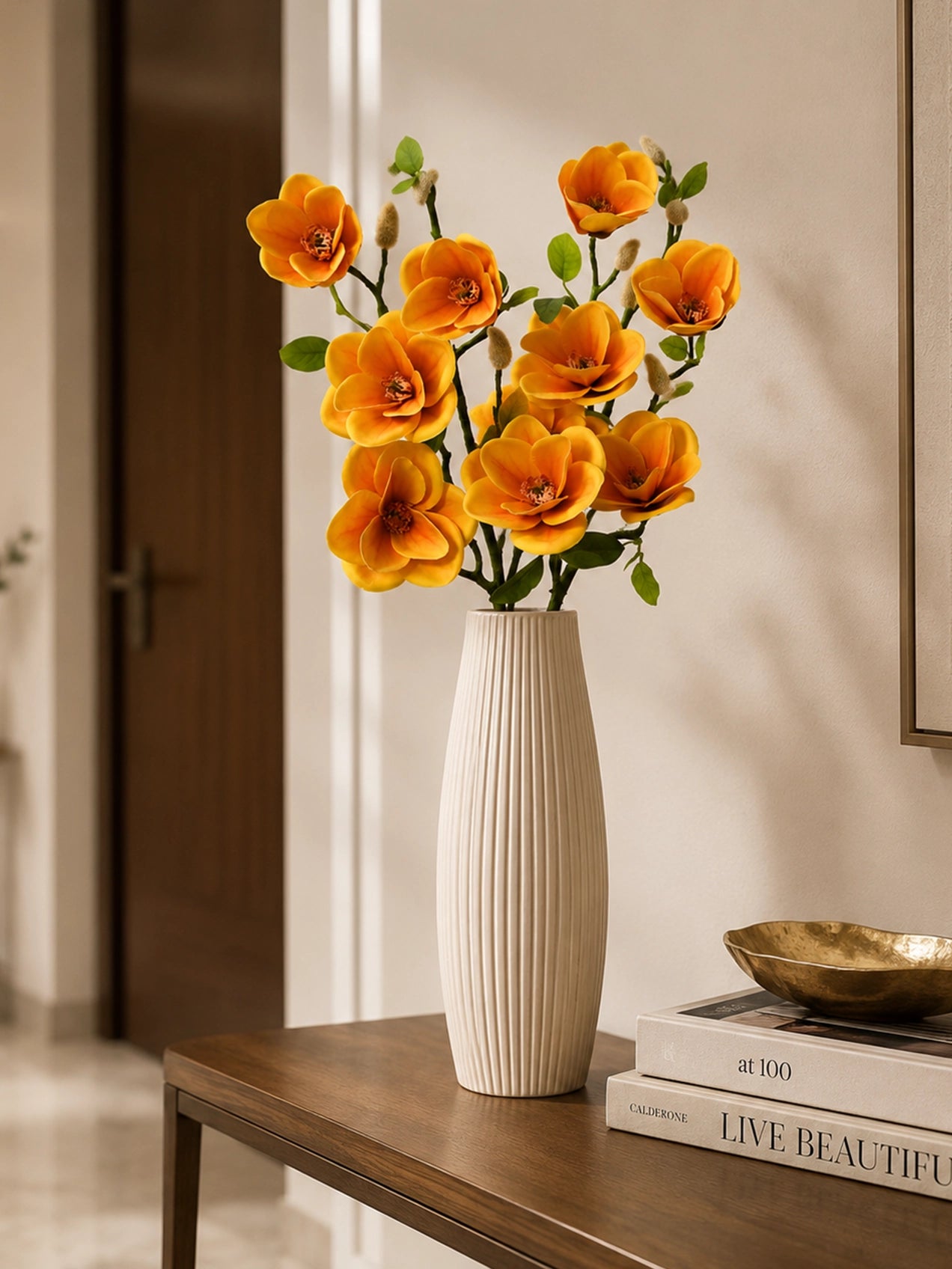 Magnolia Flower Stick | Yellow | 72 cm | Set of 2