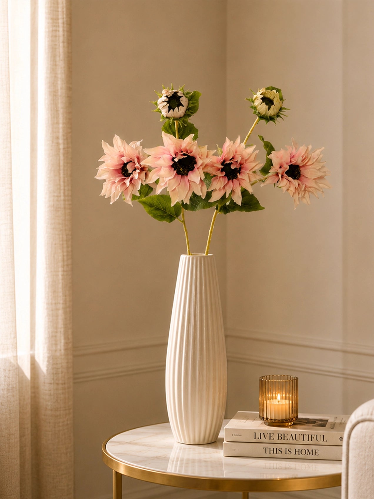 Artificial Sunflower Stick | Light Pink | 78 cm | Set of 2