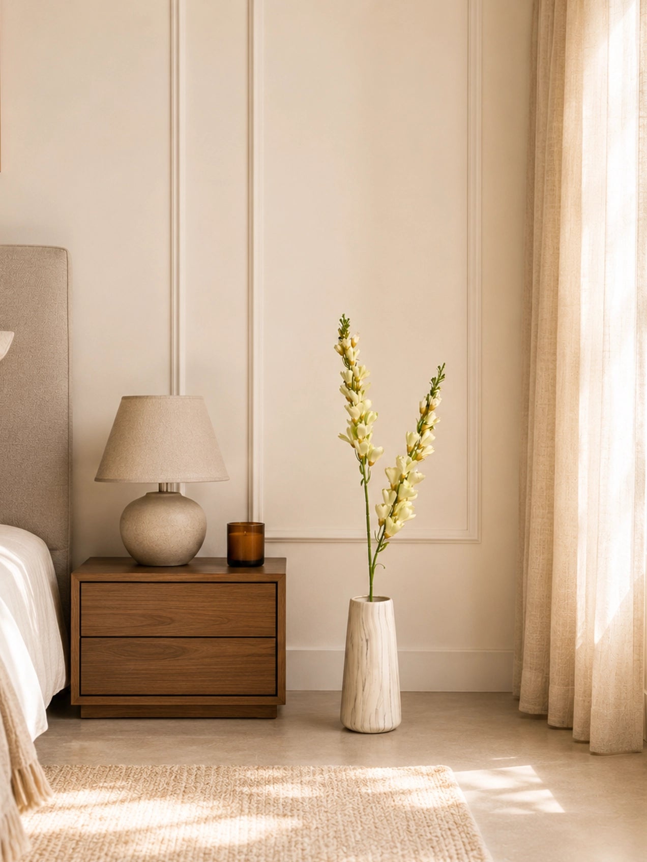 Artificial Orchid Flower Stick | Off White | 106 cm