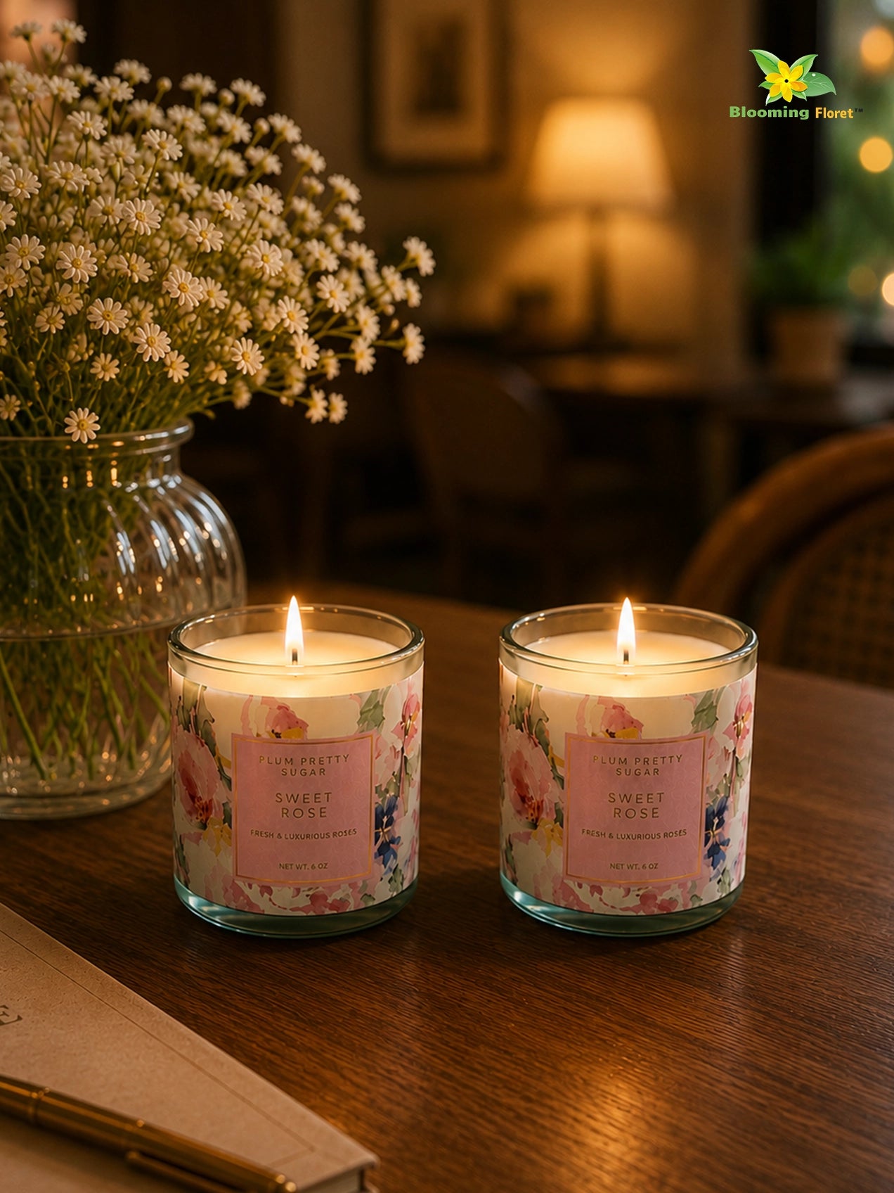 Scented Candle Glass Jar | Sweet Rose | 6 cm | Set of 2