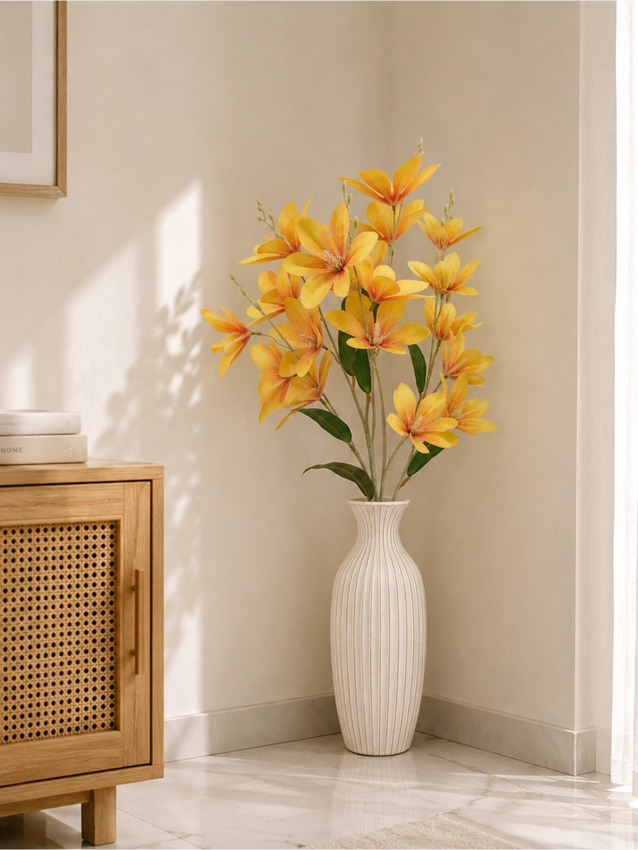 Artificial Magnolia Flower Stick | Dark Yellow | 85 cm