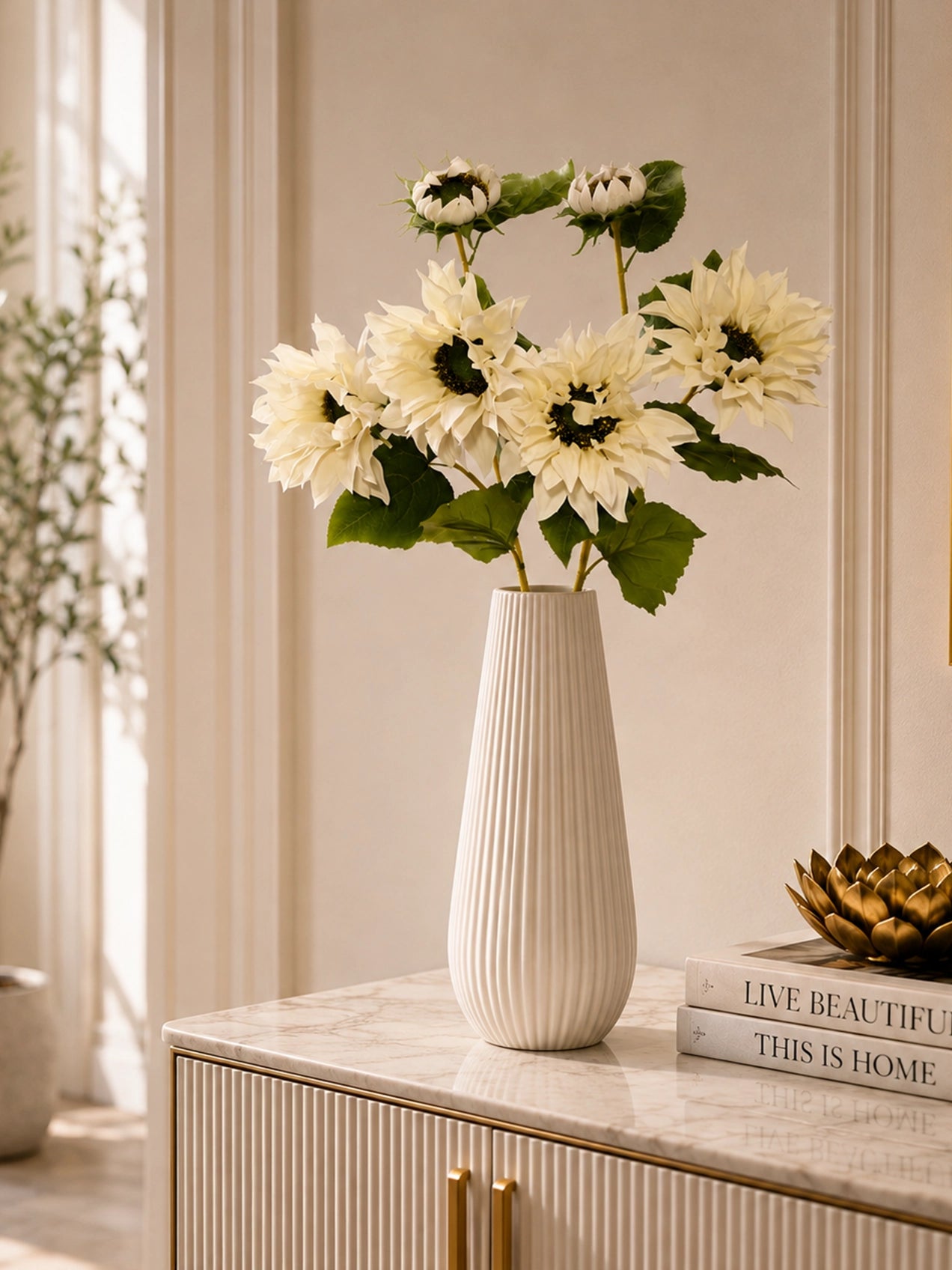 Artificial Sunflower Stick | White | 78 cm | Set of 2