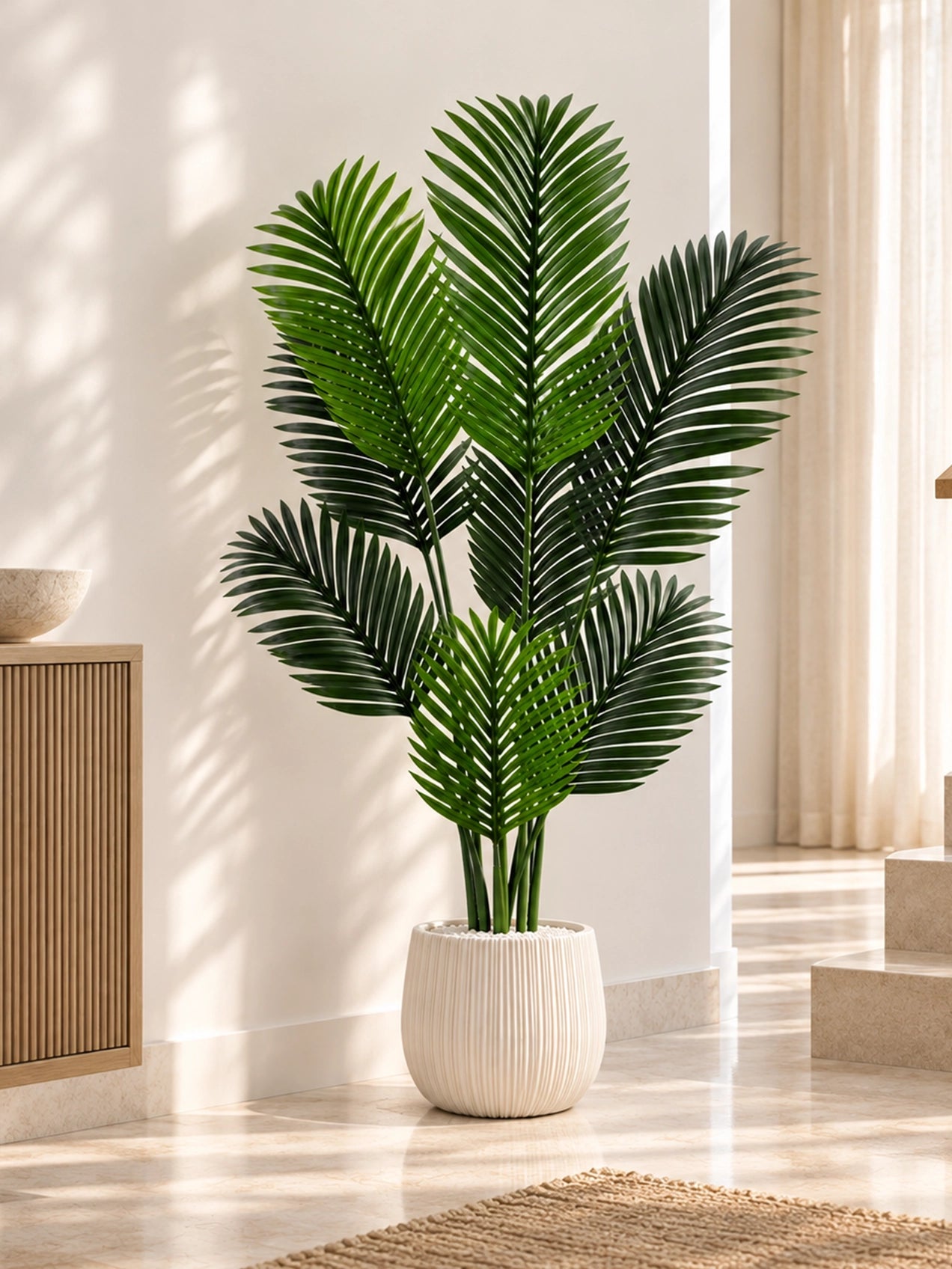 Artificial Areca Palm Plant | 145 cm | 8 Large Leaves | With Basic Pot
