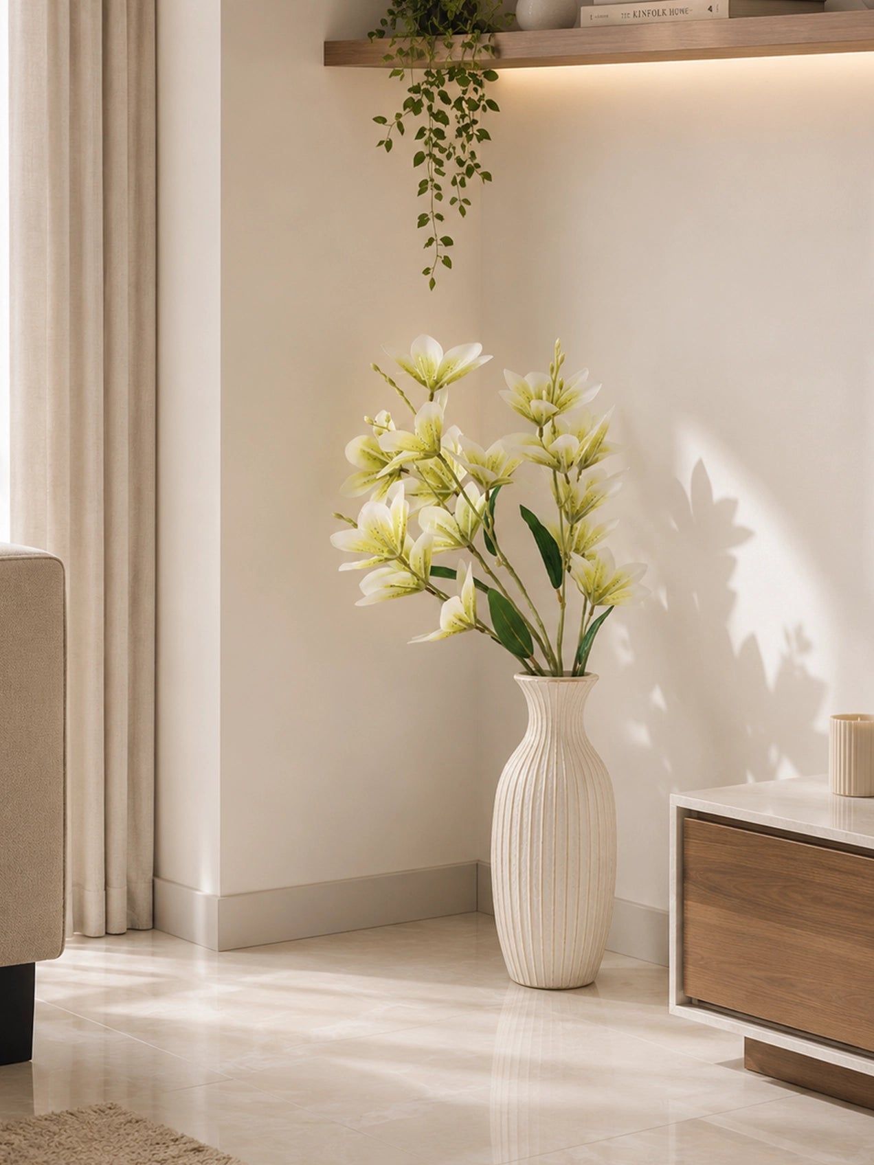 Artificial Magnolia Flower Stick | Green | 85 cm