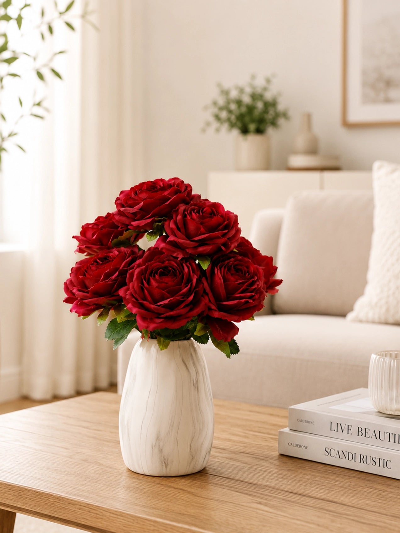 Artificial Rose Flower Bunch | Red | 40 cm