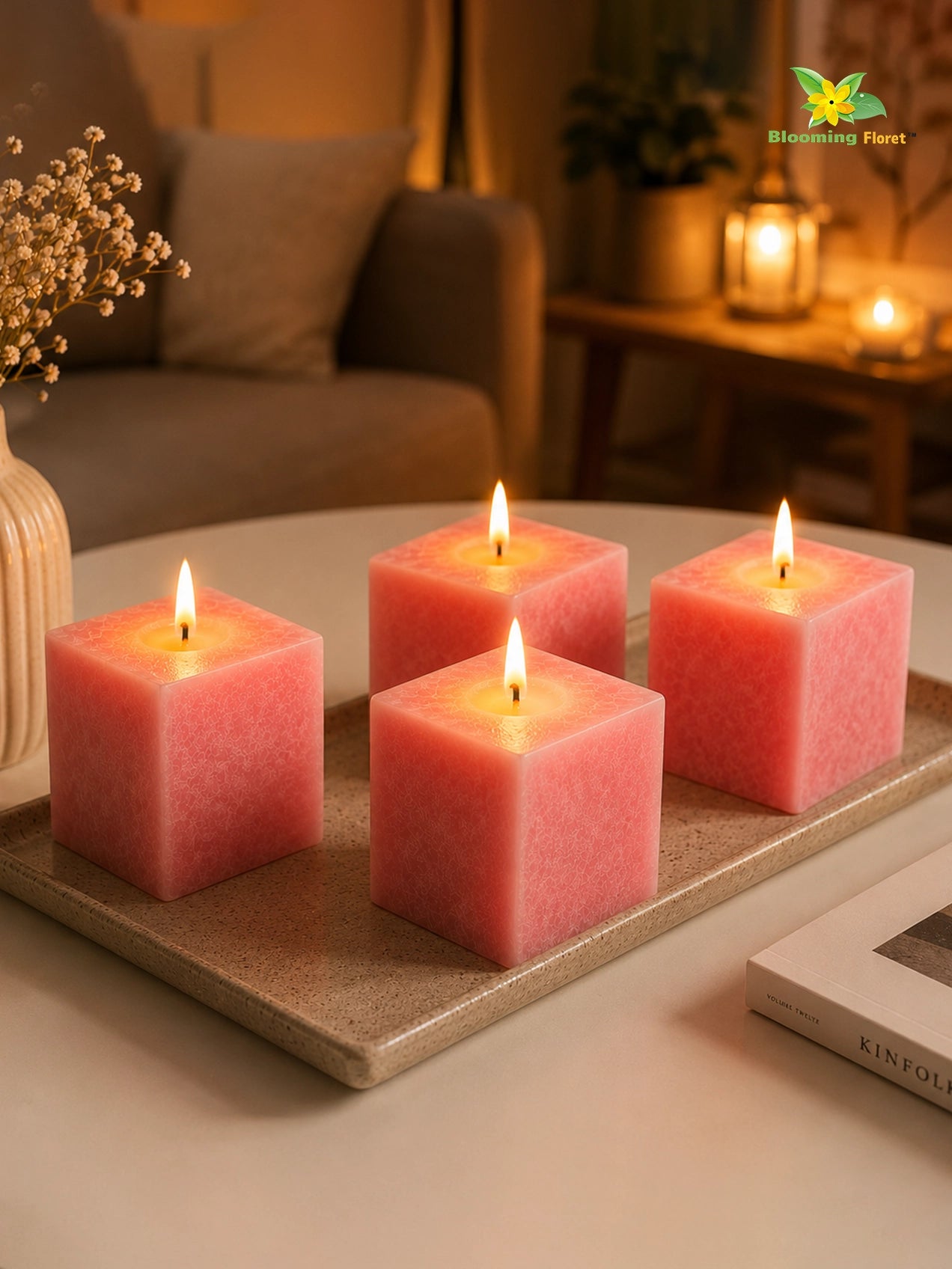 Scented Square Candle Expressions | Dark Pink | 8 cm | Set of 4