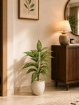 Artificial Ivory White Croton Plant | 74 cm | 26 Leaves | With Basic Pot