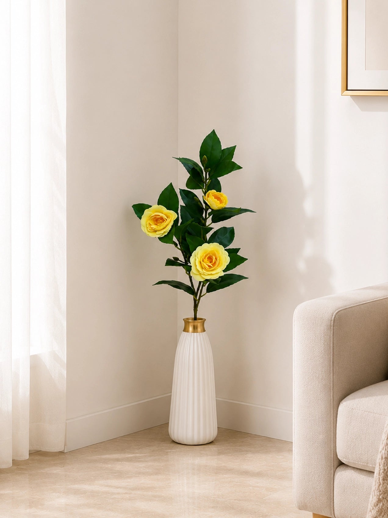 Artificial Rose Stick | Yellow | 95 cm