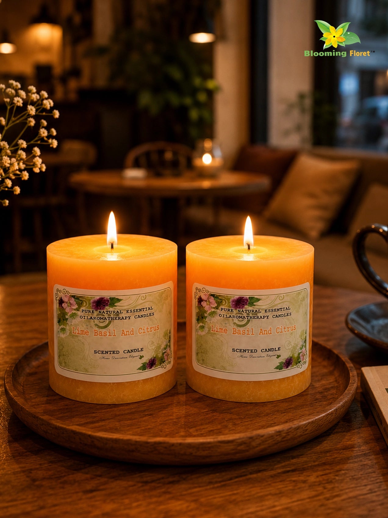 Lime Basil & Citrus Scented Pillar Candle | 8 cm | Set of 2
