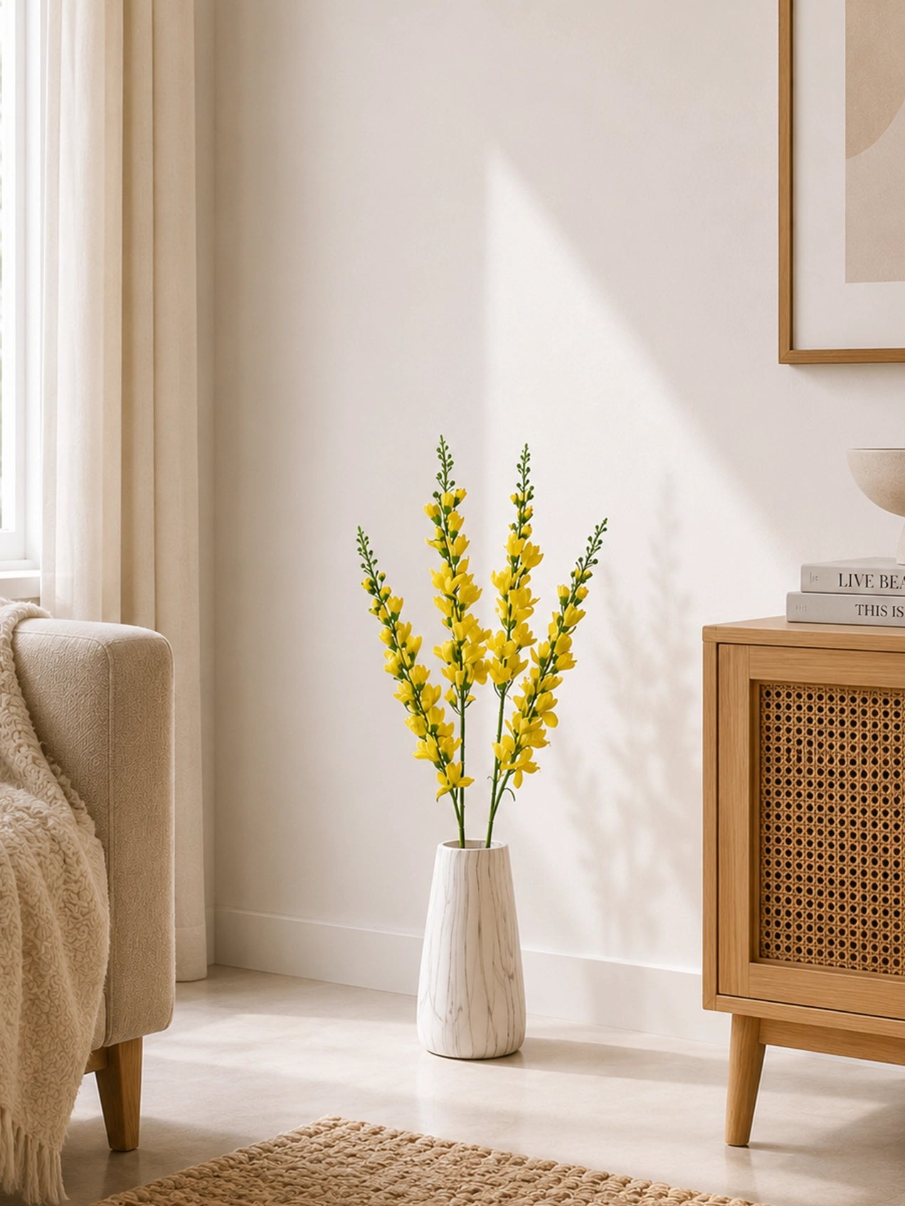Artificial Orchid Flower Stick | Yellow | 106 cm | Set of 2