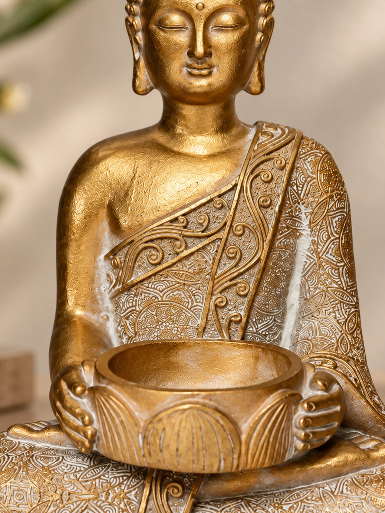 Golden Alms Buddha Statue | 25 cm