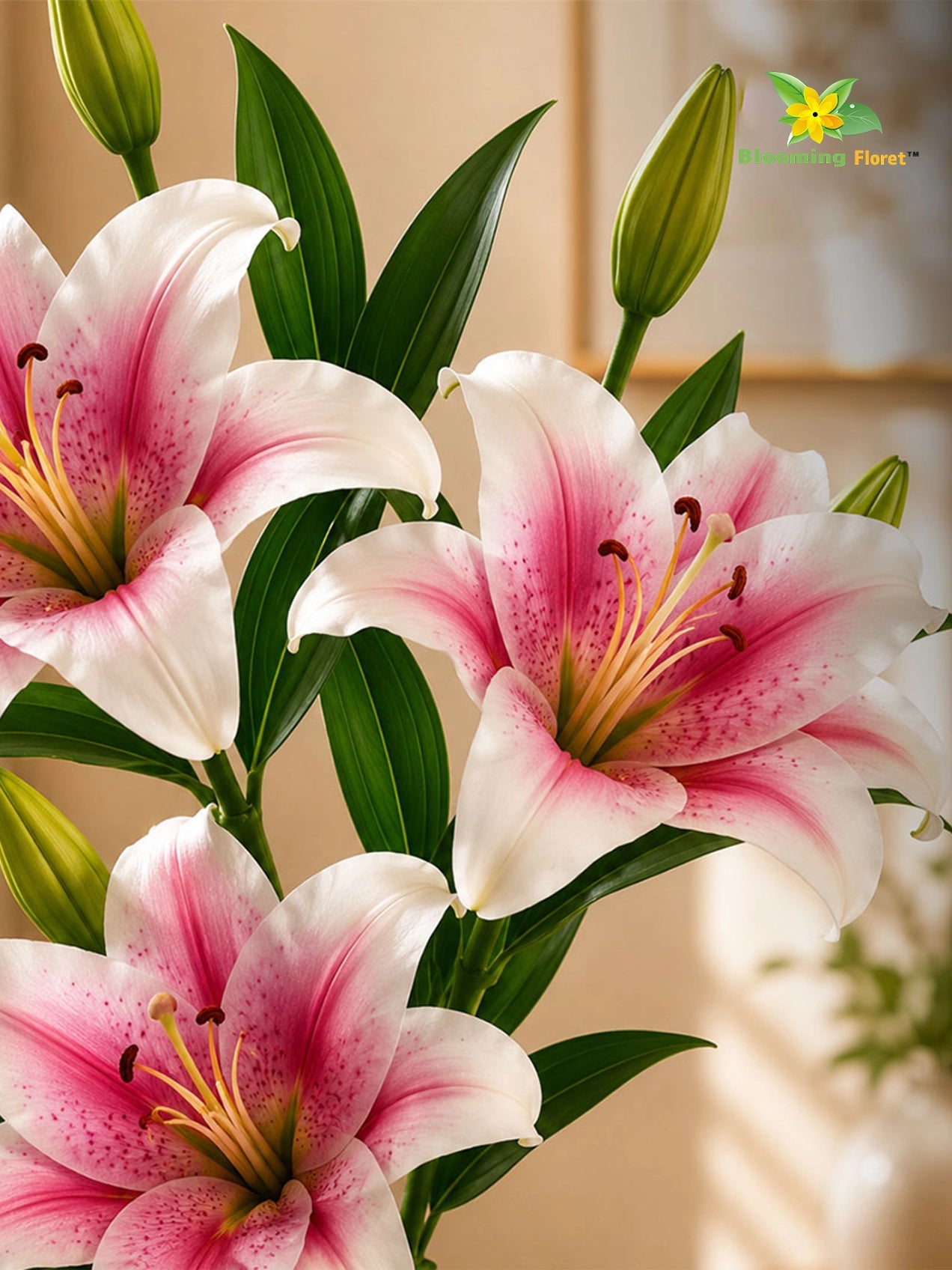 Artificial Lily Flower Stick | White & Dark Pink | 78 cm